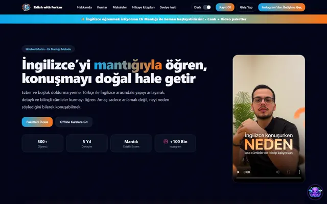 Eklish with Furkan web sitesi ana sayfa ekran görüntüsü