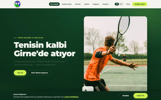 Girne Belediyesi Tenis Kulübü web sitesi ana sayfa ekran görüntüsü