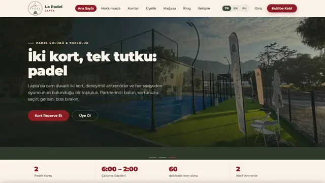 La Padel Lapta web sitesi ana sayfa ekran görüntüsü