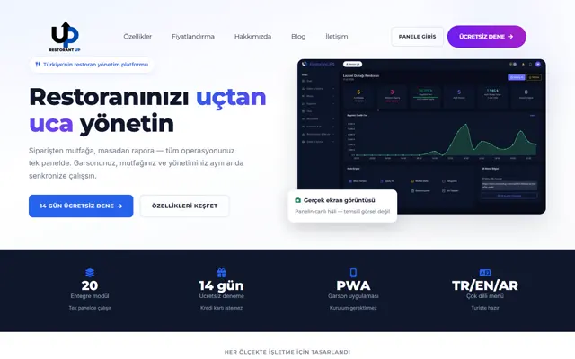 RestorantUp restoran yönetim sistemi ekran görüntüsü